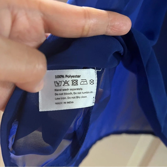 Tamsy Womens Blue Cover Up Shirt Dress Large Beachwear Button Up Billowy Sheer - Picture 11 of 17